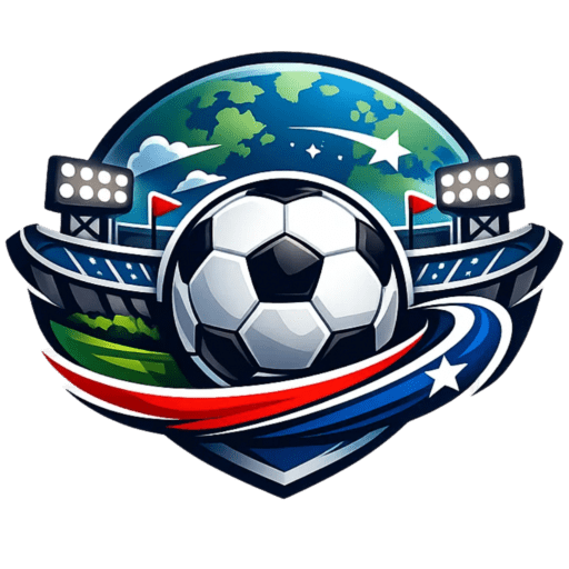 축구공과 경기장 조명이 포함된 축구 로고 디자인 이미지