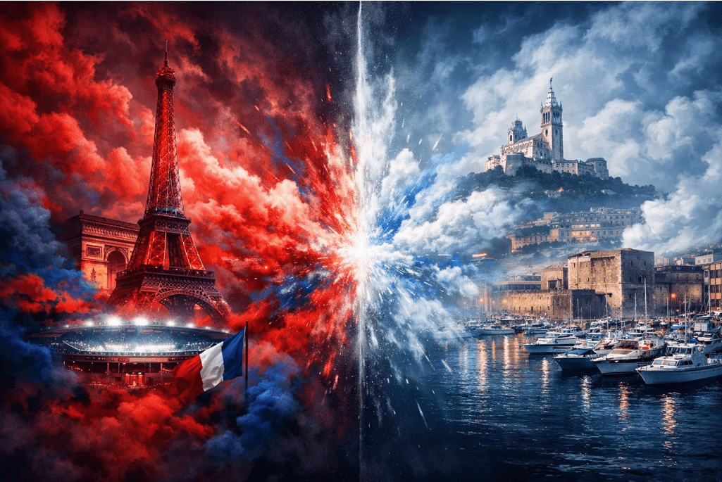 프랑스 상징 랜드마크와 국기 색상을 활용한 콘셉트 이미지