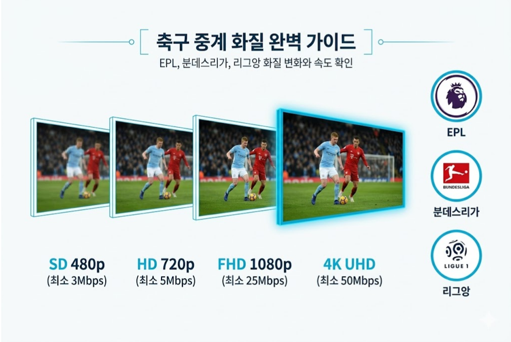 해외축구 EPL 분데스리가 리그앙 HD FHD 4K 화질 비교 가이드